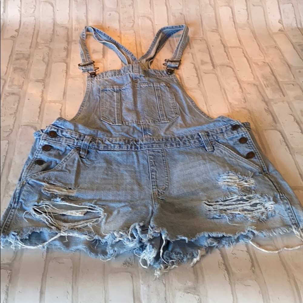 Abercrombie & Fitch Distressed Denim Overalls